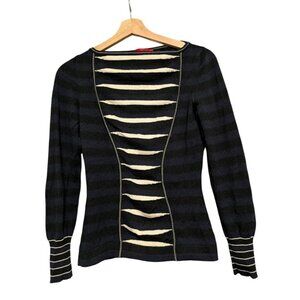 Vintage Les Copains Black White Striped Knit Sweater Wool Italy Size 42 *READ